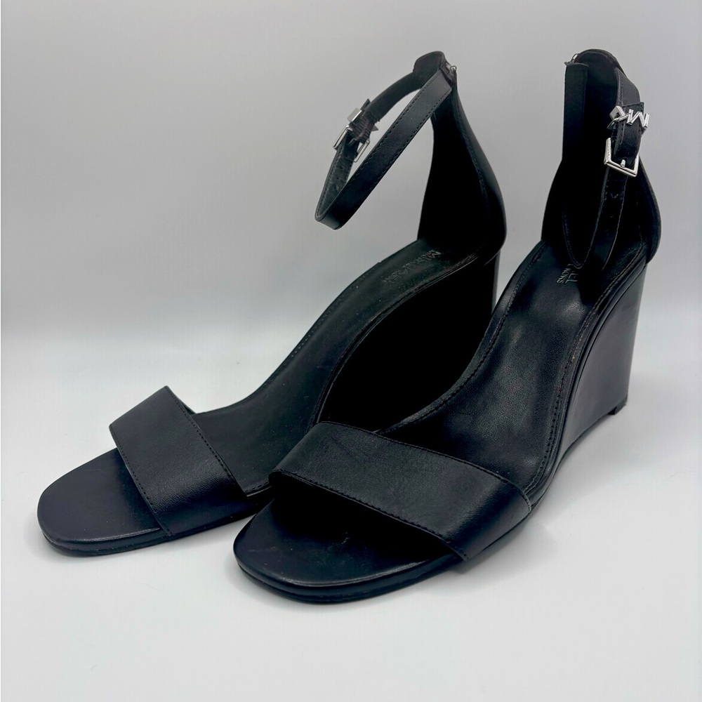 Michael Kors Black Wedge Leather Sandals